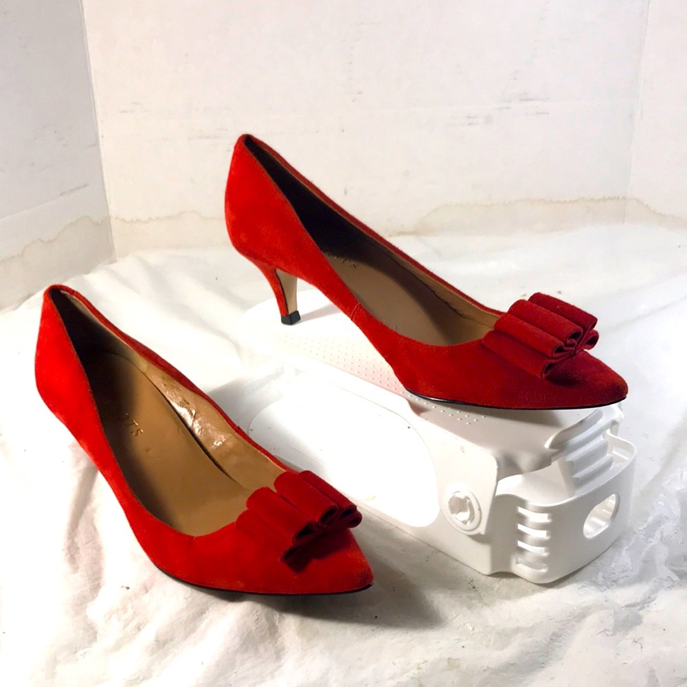 Talbots Danica Women’s Bow Accent Red Suede Slip On Kitten Heel Pointy Shoe Pump